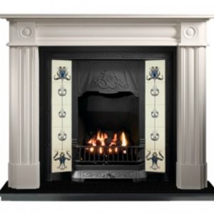 Any Black Tiled Insert and Roundel Limestone Fireplace