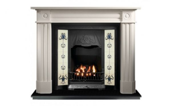 Any Black Tiled Insert and Roundel Limestone Fireplace