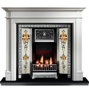 Any Highlighted Tiled Insert and Bartello Limestone Fireplace