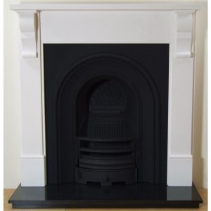 Coronet and Corbel Limestone Fireplace