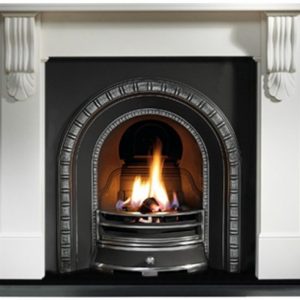 Henley and Carved Corbel Limestone Fireplace