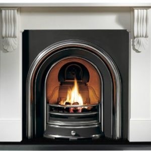 Jubilee and Carved Corbel Limestone Fireplace